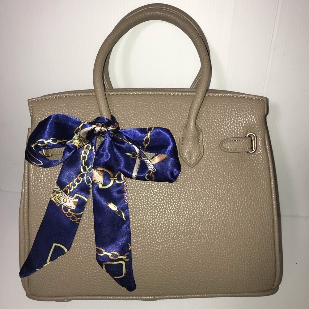 Twilly Silk Handbag Headband Neck Tie (1) Blue Navy Gold Great w/ Dior